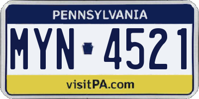 PA license plate MYN4521