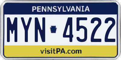 PA license plate MYN4522
