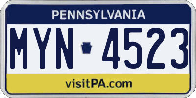 PA license plate MYN4523