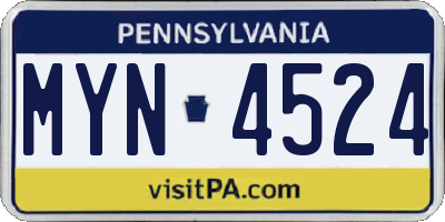 PA license plate MYN4524