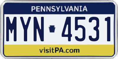 PA license plate MYN4531
