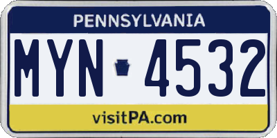 PA license plate MYN4532