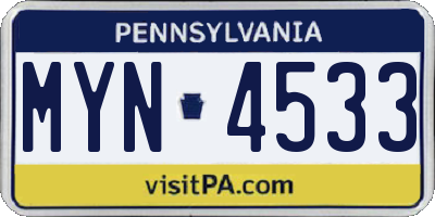 PA license plate MYN4533