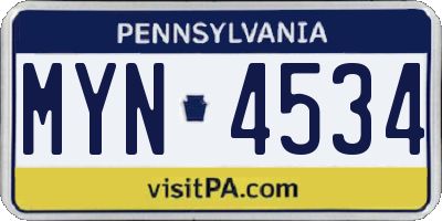 PA license plate MYN4534