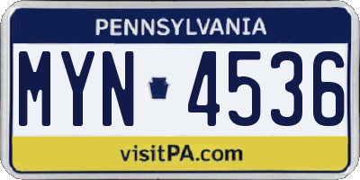 PA license plate MYN4536
