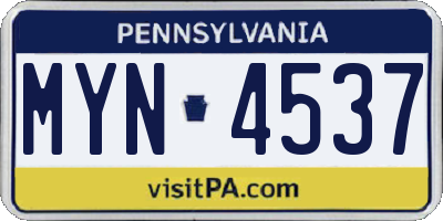 PA license plate MYN4537