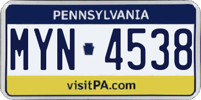PA license plate MYN4538