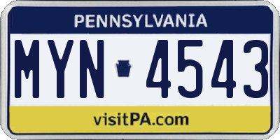 PA license plate MYN4543