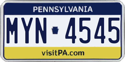 PA license plate MYN4545