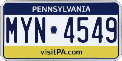 PA license plate MYN4549