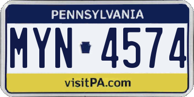 PA license plate MYN4574