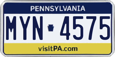 PA license plate MYN4575