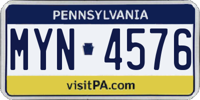 PA license plate MYN4576