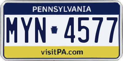PA license plate MYN4577