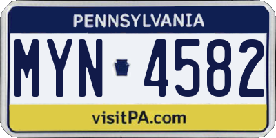 PA license plate MYN4582