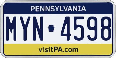 PA license plate MYN4598