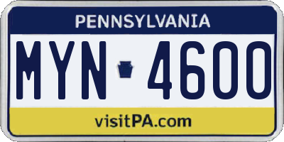 PA license plate MYN4600
