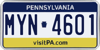 PA license plate MYN4601