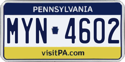 PA license plate MYN4602