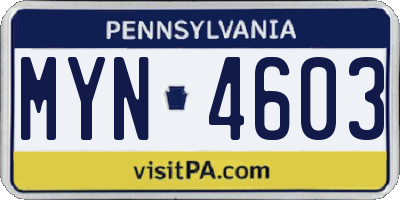 PA license plate MYN4603