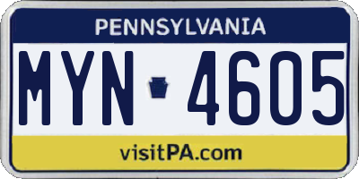 PA license plate MYN4605