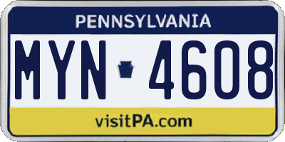 PA license plate MYN4608
