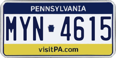 PA license plate MYN4615
