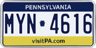 PA license plate MYN4616