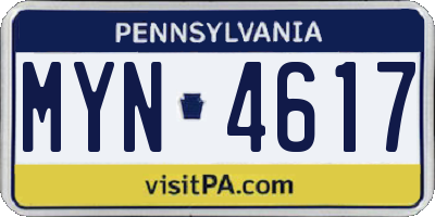 PA license plate MYN4617