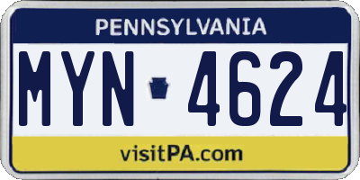 PA license plate MYN4624
