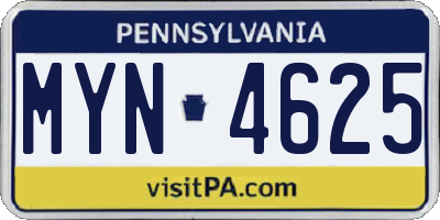 PA license plate MYN4625