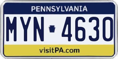PA license plate MYN4630