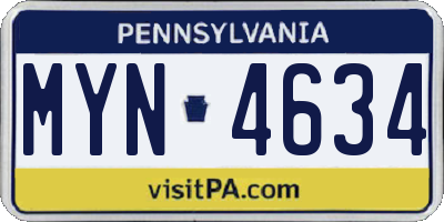 PA license plate MYN4634