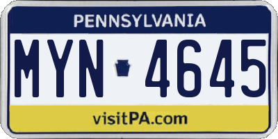 PA license plate MYN4645