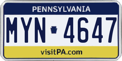 PA license plate MYN4647