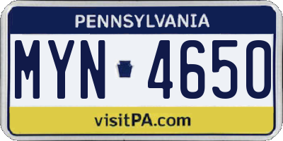 PA license plate MYN4650