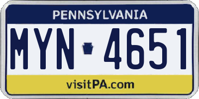 PA license plate MYN4651