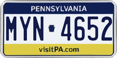 PA license plate MYN4652