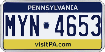 PA license plate MYN4653