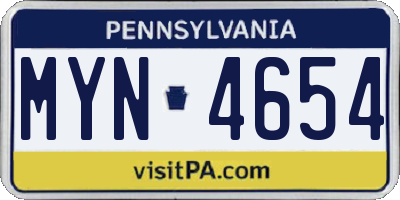 PA license plate MYN4654