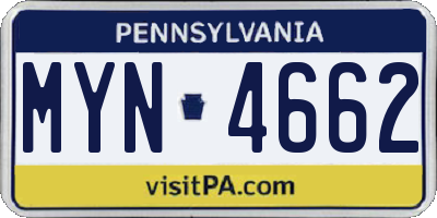 PA license plate MYN4662