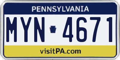 PA license plate MYN4671