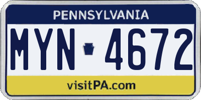 PA license plate MYN4672