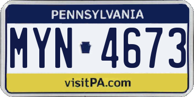 PA license plate MYN4673