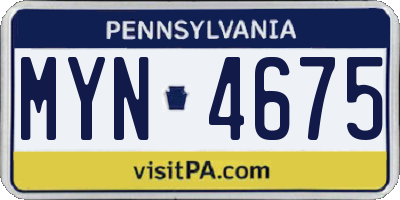 PA license plate MYN4675