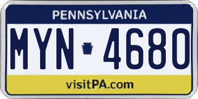 PA license plate MYN4680