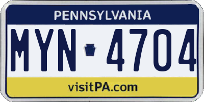 PA license plate MYN4704
