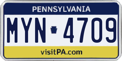 PA license plate MYN4709