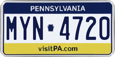 PA license plate MYN4720