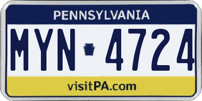 PA license plate MYN4724